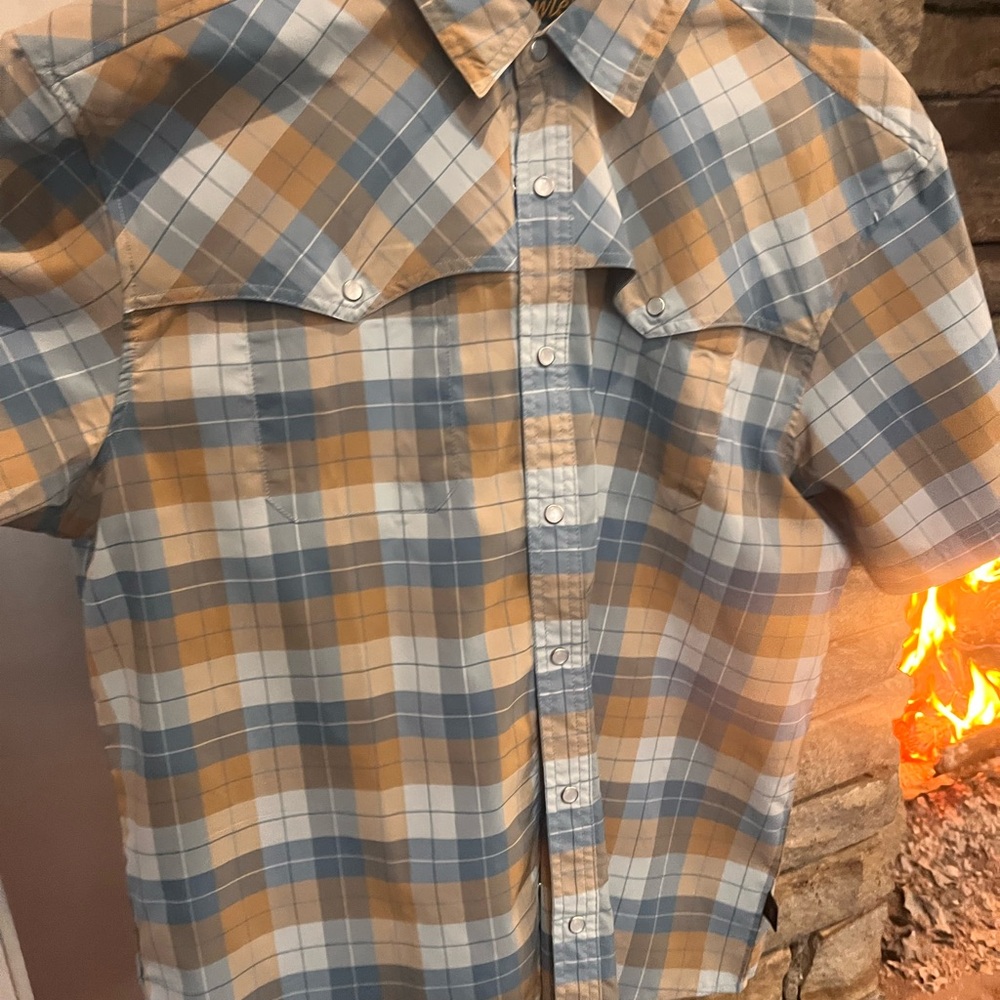 Howler Brothers Blue and Tan Plaid Shirt